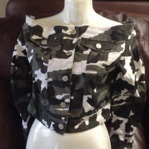 Camo Off-shoulder Denim Top